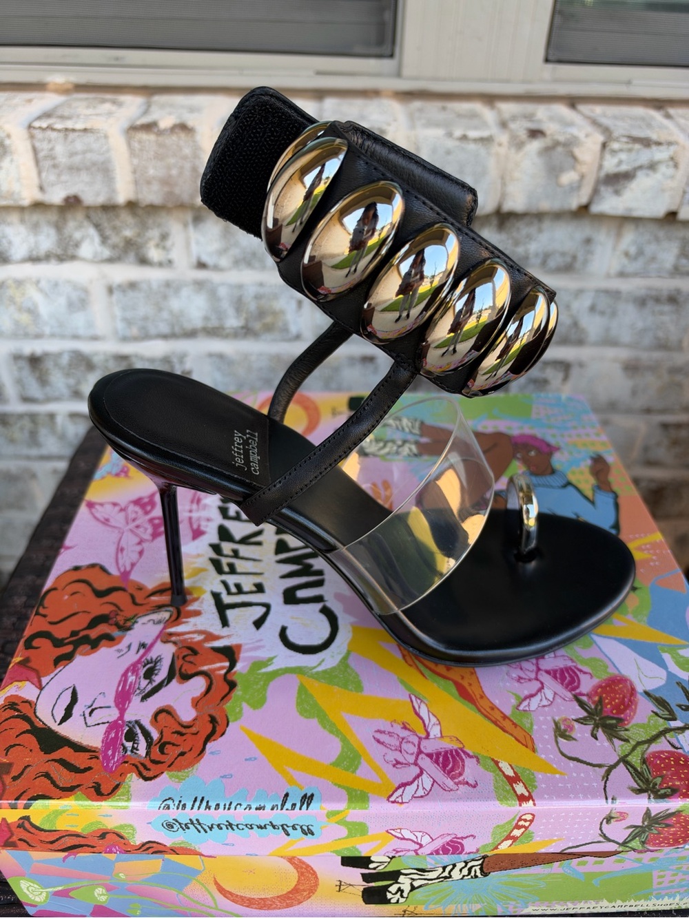 Jeffrey Campbell Black Embellished Clear-Strap Stiletto Sandals Occasion size 9